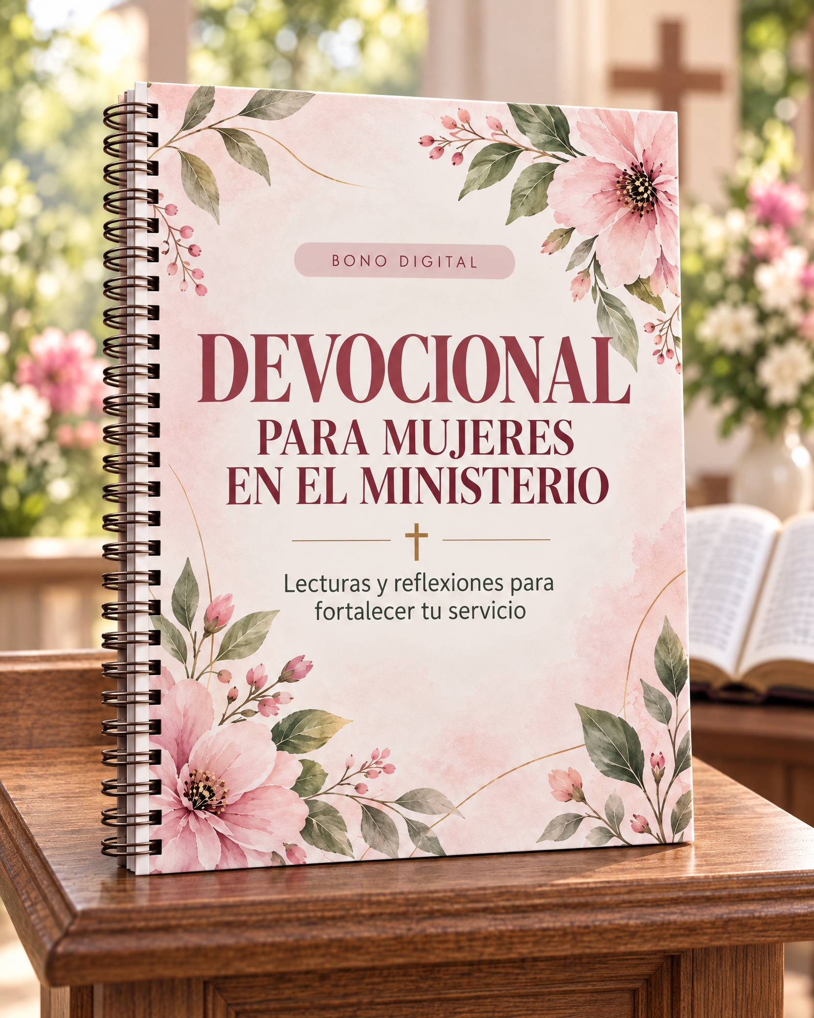 Mockup del bono digital Devocional para Mujeres en el Ministerio